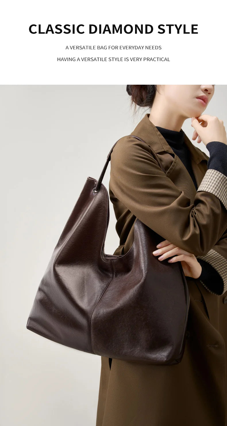 BURMINSA Large Genuine Leather Hobo Shoulder Bag For Women Slouchy Cowhide Work Tote Office Commuter Shopper Underarm Handbags