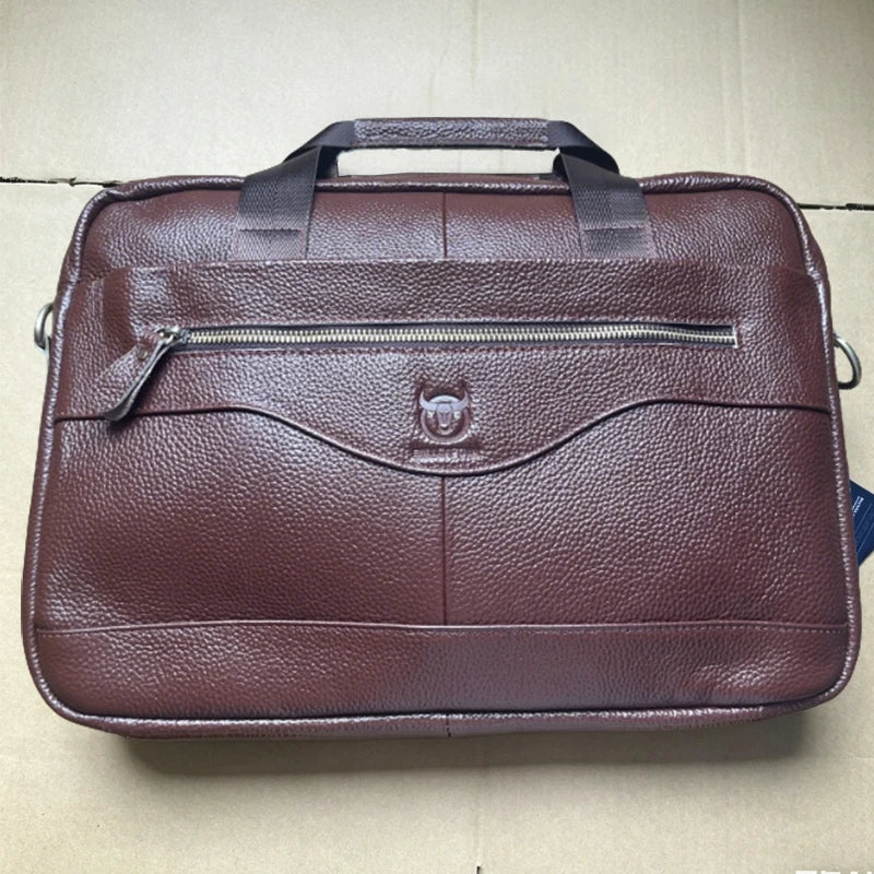 BULLCAPTAIN Briefcase Shoulder Messenger Bags Men's Genuine Leather 14-inch Laptop Bag's Men's Briefcase Office Business Handbag