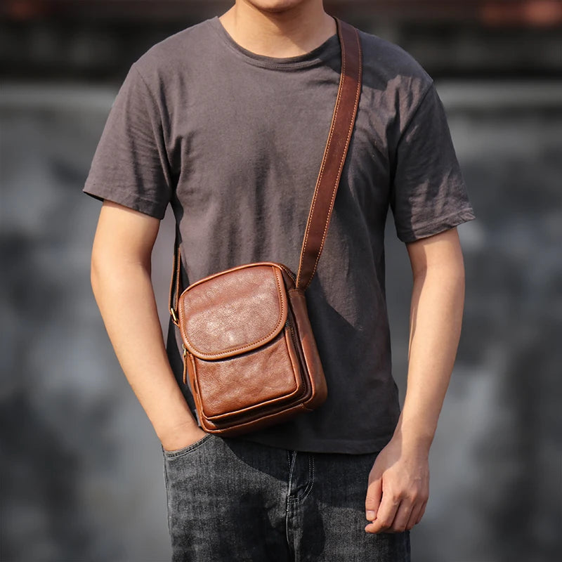 GURO High Quality Head Layer Cowhide Shoulder Bag Men's Genuine Leather Small Crossbody Man's Luxury Satchel Daily Mobile Pouch
