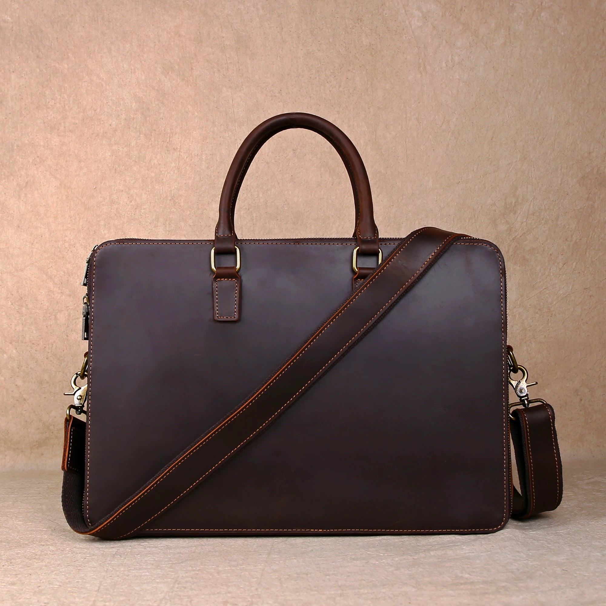 Original Business Casual Genuine Leather Briefcase, Hand-Held Bag, Top Layer Cowhide Computer Bag, Single-Shoulder Bag