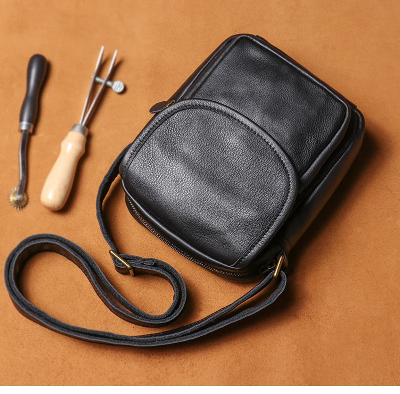 GURO High Quality Head Layer Cowhide Shoulder Bag Men's Genuine Leather Small Crossbody Man's Luxury Satchel Daily Mobile Pouch