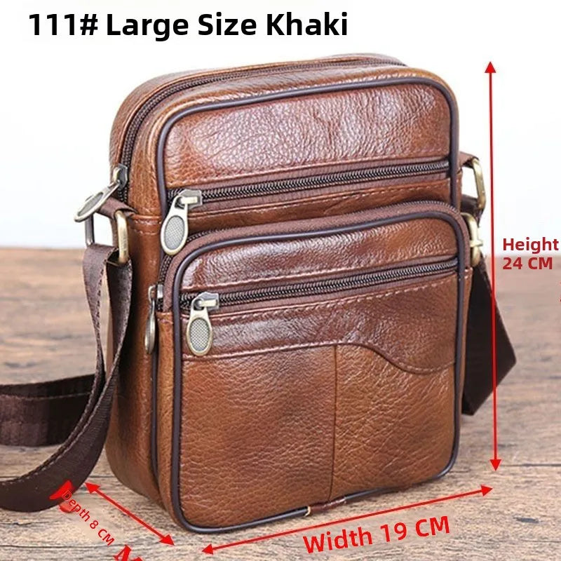 Genuine Leather Men's Shoulder Bag Cowhide Crossbody Business Backpack Multi-Layered Briefcase American Retro Style