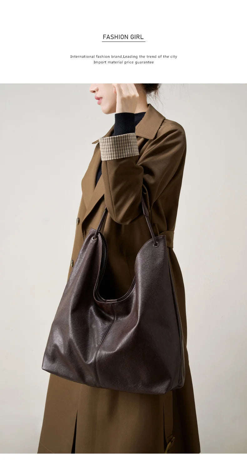 BURMINSA Large Genuine Leather Hobo Shoulder Bag For Women Slouchy Cowhide Work Tote Office Commuter Shopper Underarm Handbags