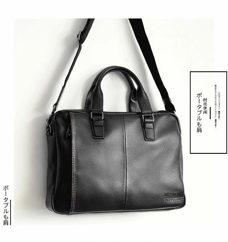 Briefcase Men's Shoulder Bag Real Cowhide Horizontal Business Handbag Casual Trendy Computer Men's Bag