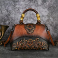 The New Ethnic Style Embossed Cowhide Boston Bag Fashion Handbag Women Trendy Crossbody Bags Mothers High-end Women Package