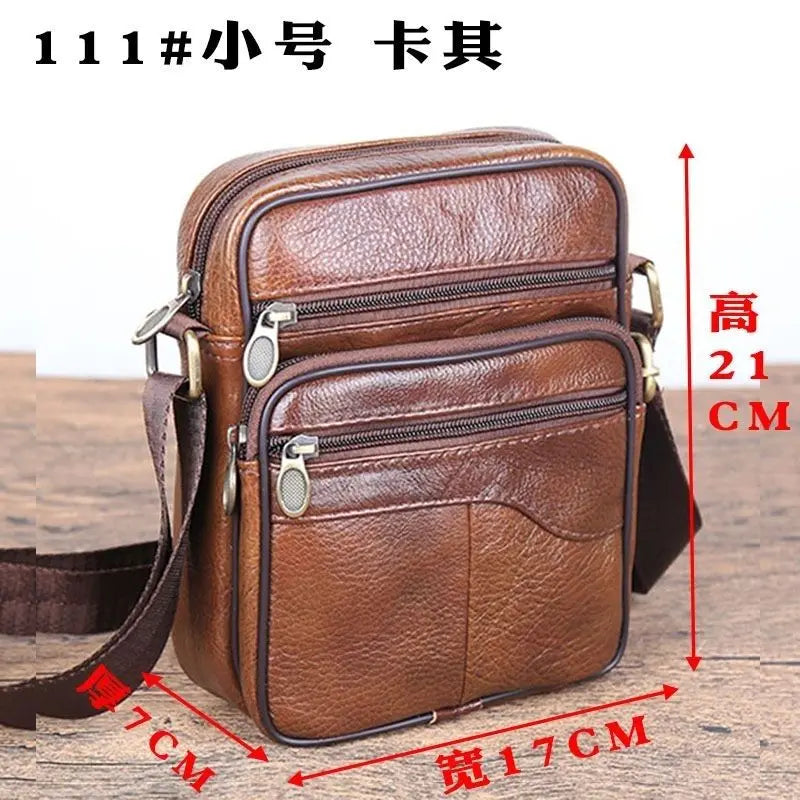 Genuine Leather Men's Shoulder Bag Cowhide Crossbody Business Backpack Multi-Layered Briefcase American Retro Style