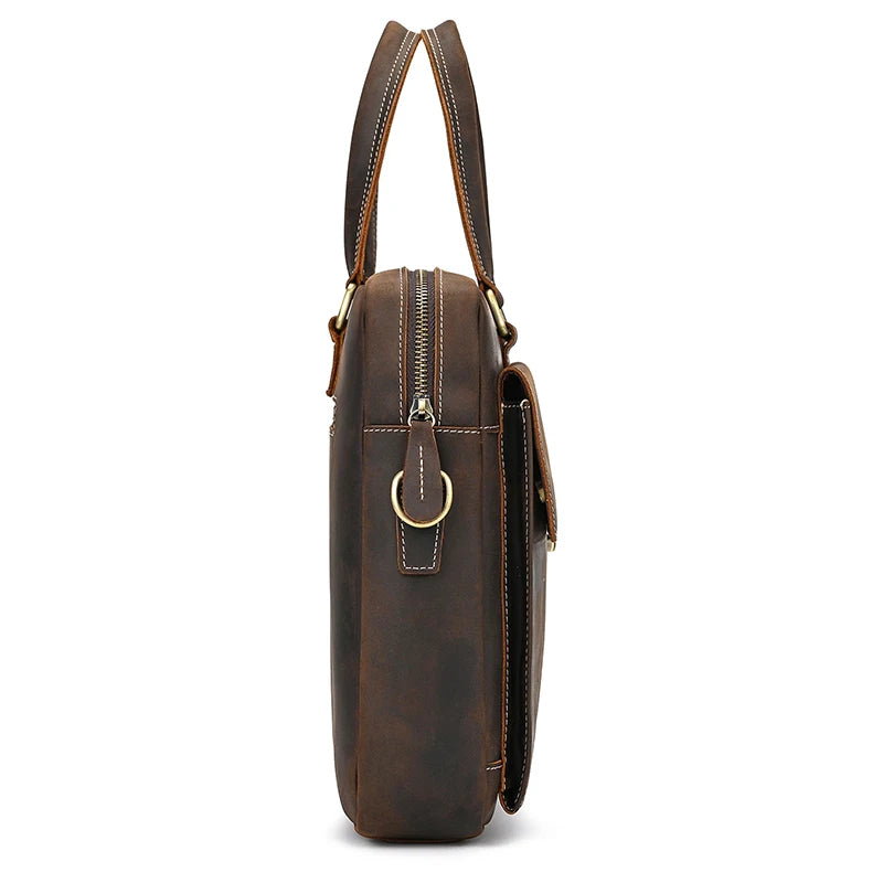 Genuine Leather Briefcase For Men Male Cowskin Laptop Business Handbag Vintage Style Crazy horse leather Shoulder Crossbody Bag
