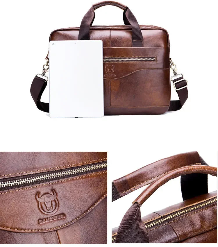 BULLCAPTAIN Cow Leather Briefcase Men Handbags High Quality Business Laptop Massager Bag Men Brand Real Leather Handbags