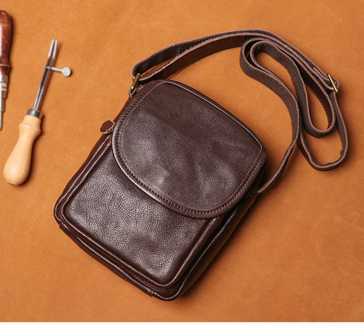 GURO High Quality Head Layer Cowhide Shoulder Bag Men's Genuine Leather Small Crossbody Man's Luxury Satchel Daily Mobile Pouch