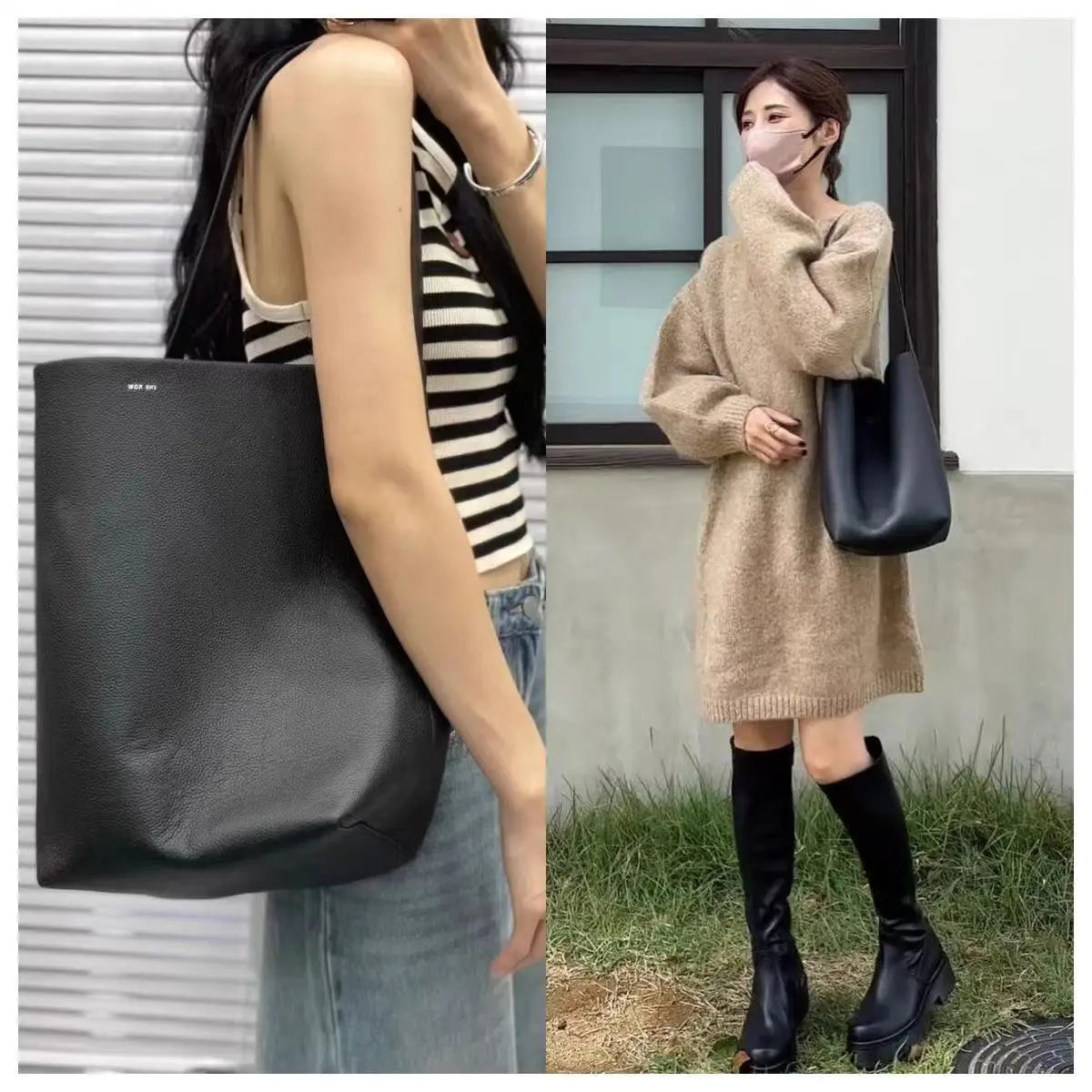 High Quality Bucket Bag Genuine Leather Shoulder Premium Large-capacity Cowhide Commuter Fashionable Relaxed Versatile NO LOGO