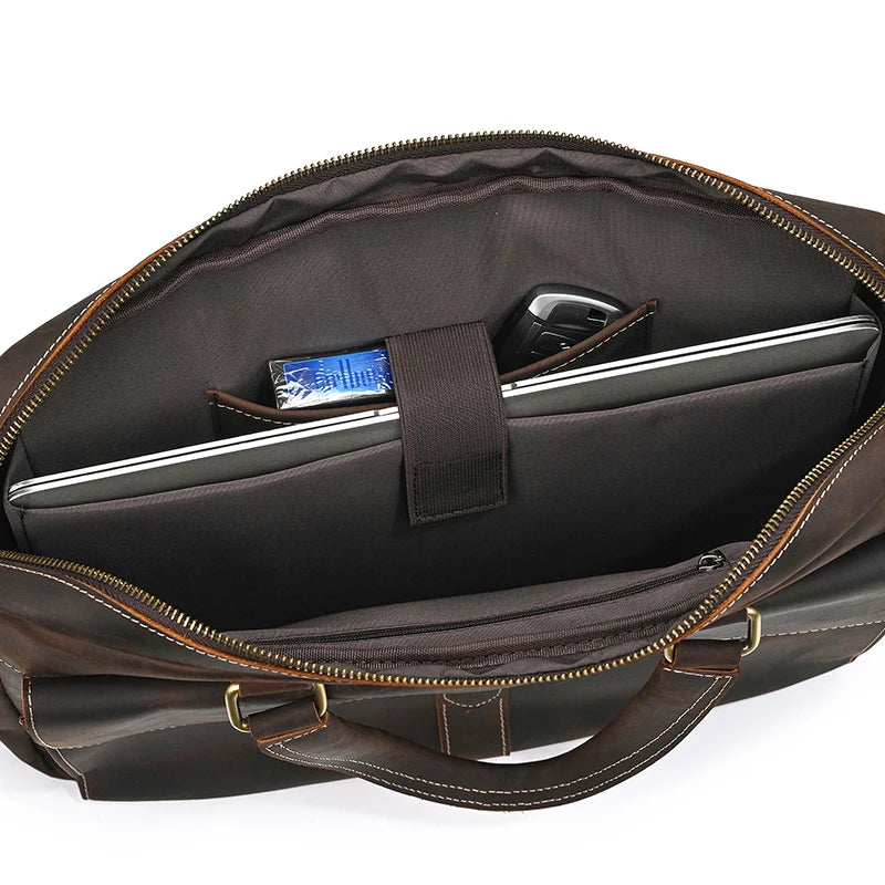 Genuine Leather Briefcase For Men Male Cowskin Laptop Business Handbag Vintage Style Crazy horse leather Shoulder Crossbody Bag