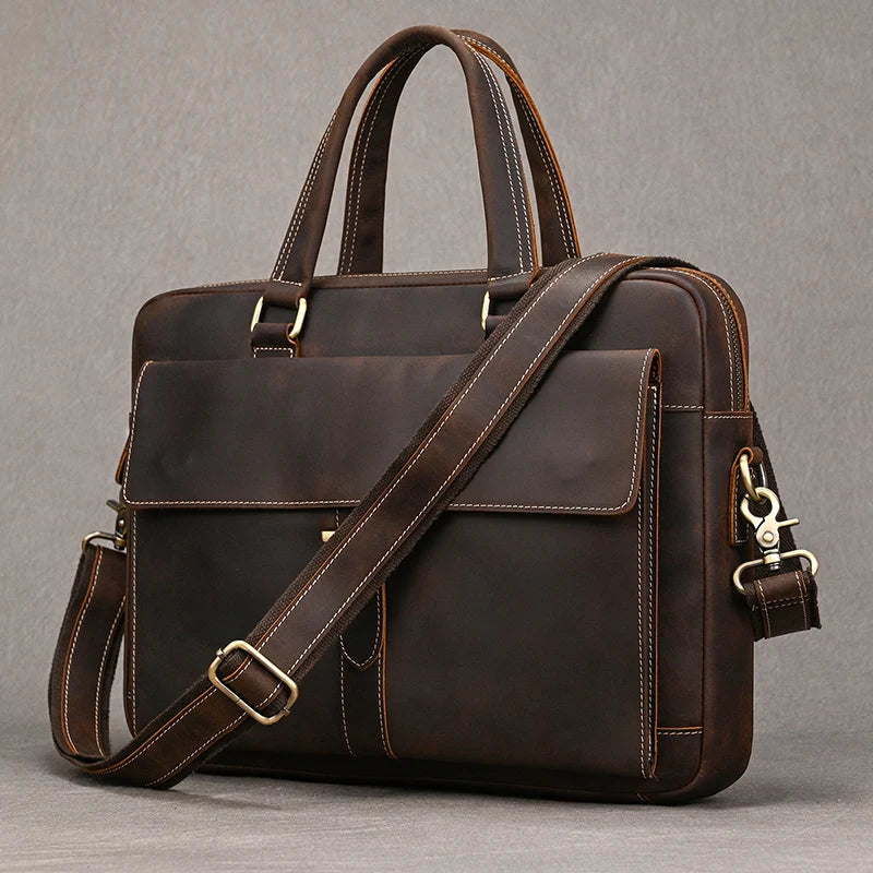 Genuine Leather Briefcase For Men Male Cowskin Laptop Business Handbag Vintage Style Crazy horse leather Shoulder Crossbody Bag