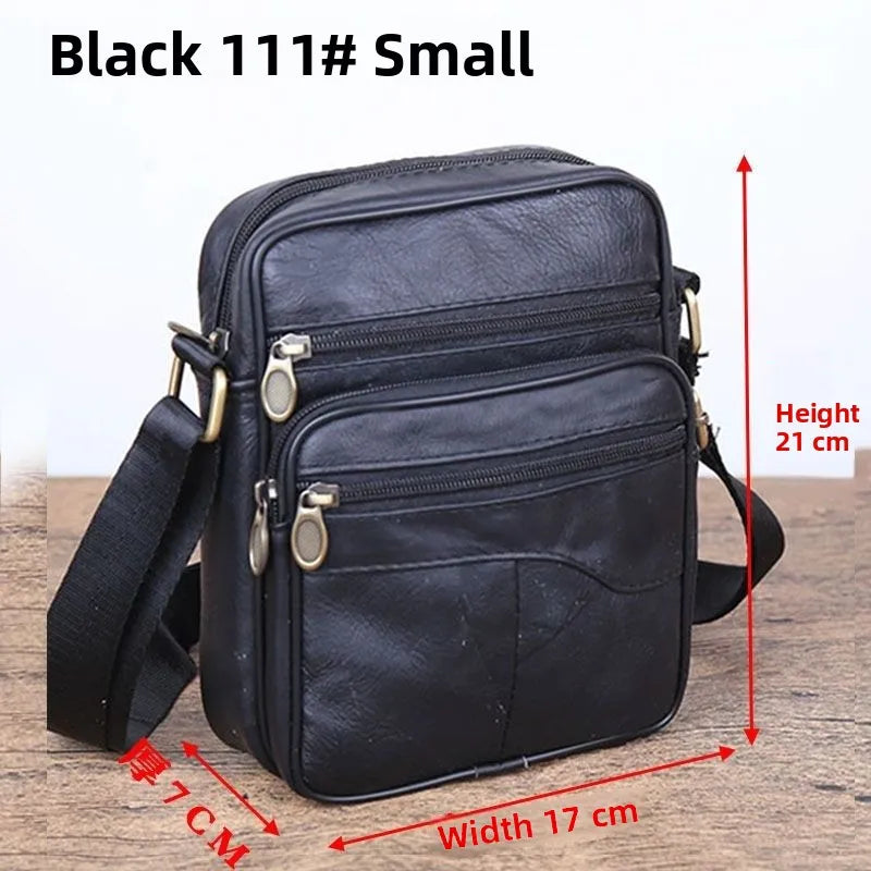 Genuine Leather Men's Shoulder Bag Cowhide Crossbody Business Backpack Multi-Layered Briefcase American Retro Style