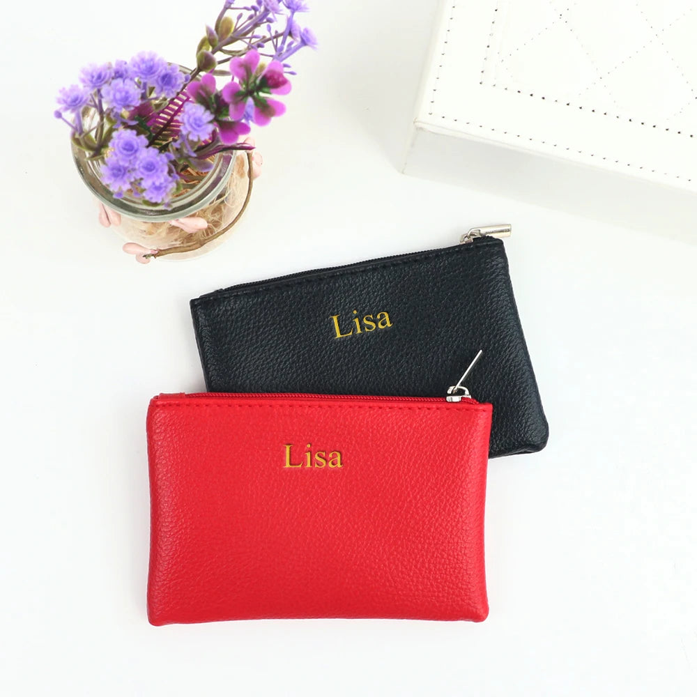 Customized Name PU Leather Wallet Suitable for Both Men and Women, Small Size, Ultra-Thin, with Zipper Closure, Money Bag