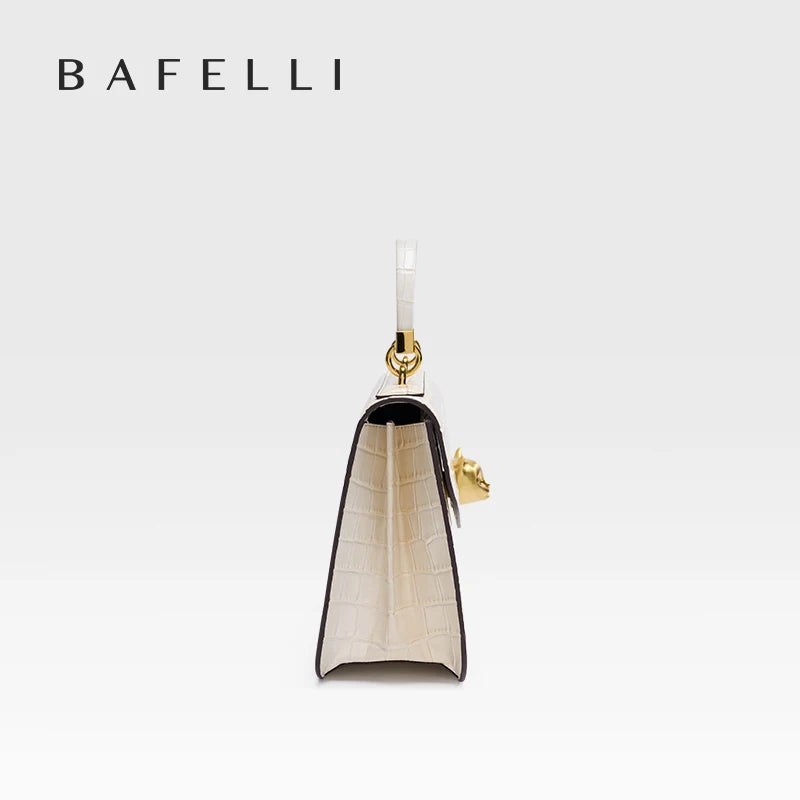 BAFELLI Fashionable Crocodile Pattern Genuine Leather Handbag Features Detachable Cowhide Shoulder Strap Suitable for Hand Held