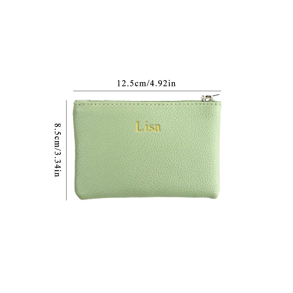 Customized Name PU Leather Wallet Suitable for Both Men and Women, Small Size, Ultra-Thin, with Zipper Closure, Money Bag