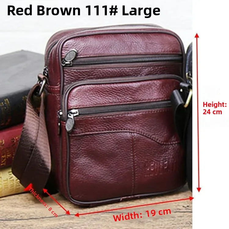 Genuine Leather Men's Shoulder Bag Cowhide Crossbody Business Backpack Multi-Layered Briefcase American Retro Style