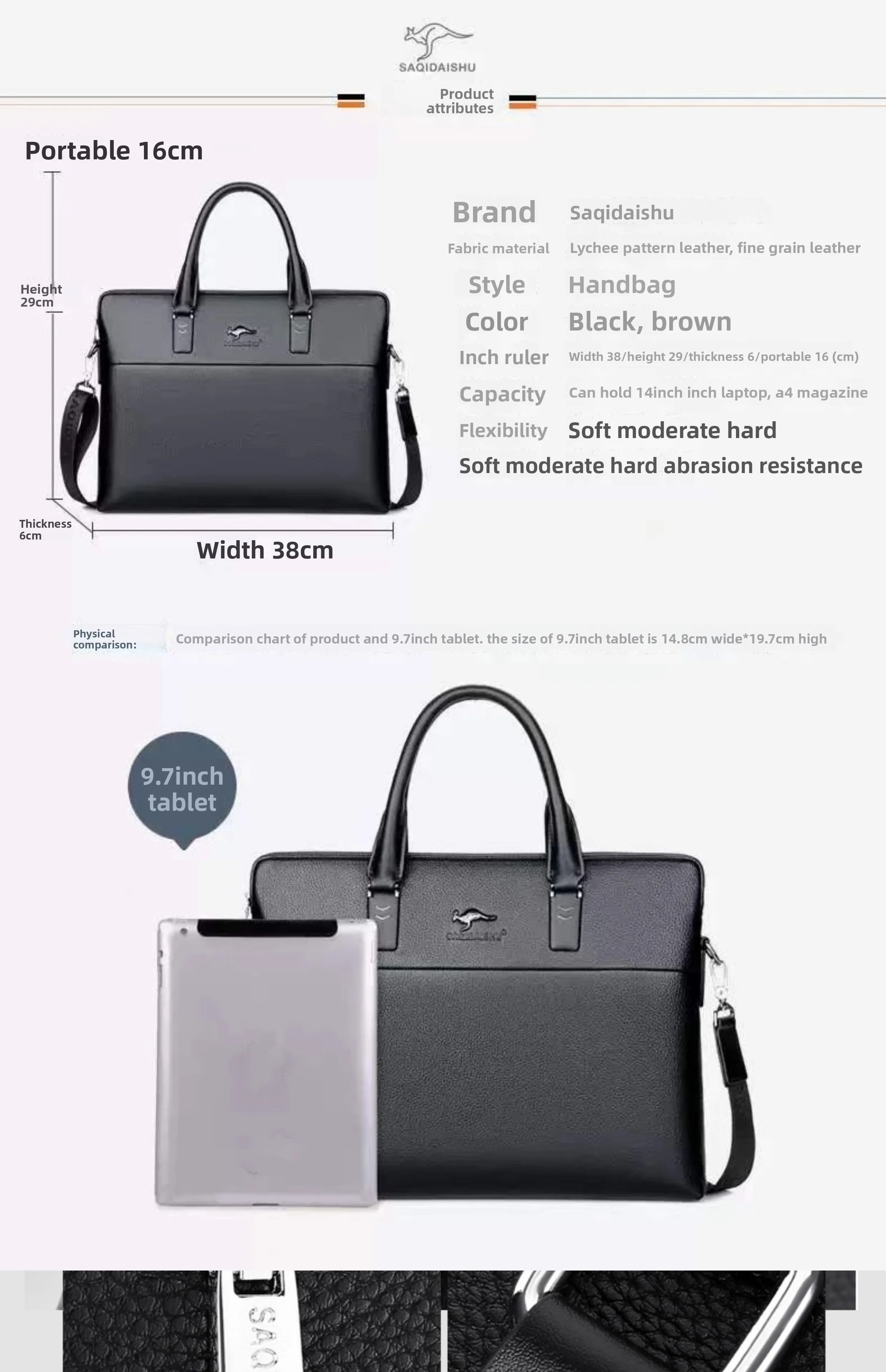Briefcase men's genuine leather business men's bag handbag single shoulder large capacity casual cowhide crossbody computer bag