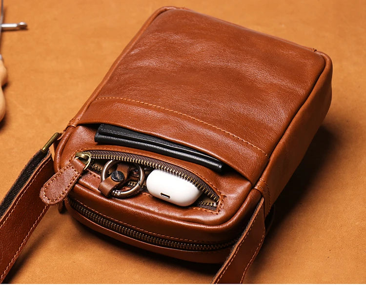 GURO High Quality Head Layer Cowhide Shoulder Bag Men's Genuine Leather Small Crossbody Man's Luxury Satchel Daily Mobile Pouch