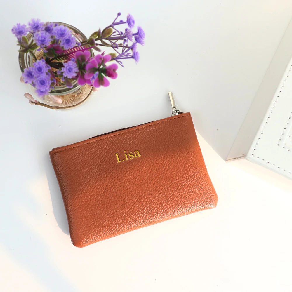 Customized Name PU Leather Wallet Suitable for Both Men and Women, Small Size, Ultra-Thin, with Zipper Closure, Money Bag