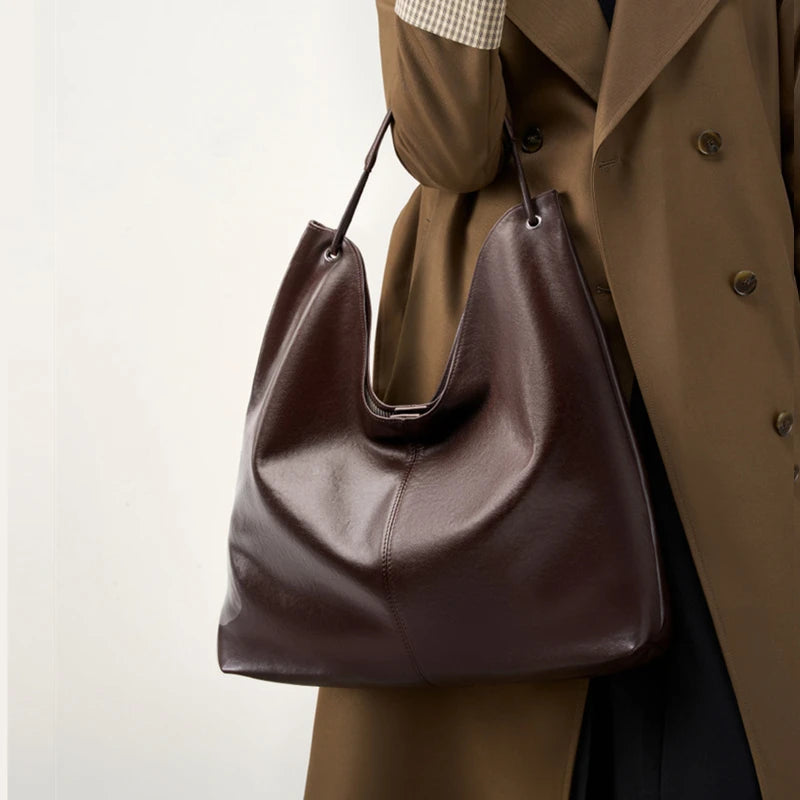 BURMINSA Large Genuine Leather Hobo Shoulder Bag For Women Slouchy Cowhide Work Tote Office Commuter Shopper Underarm Handbags