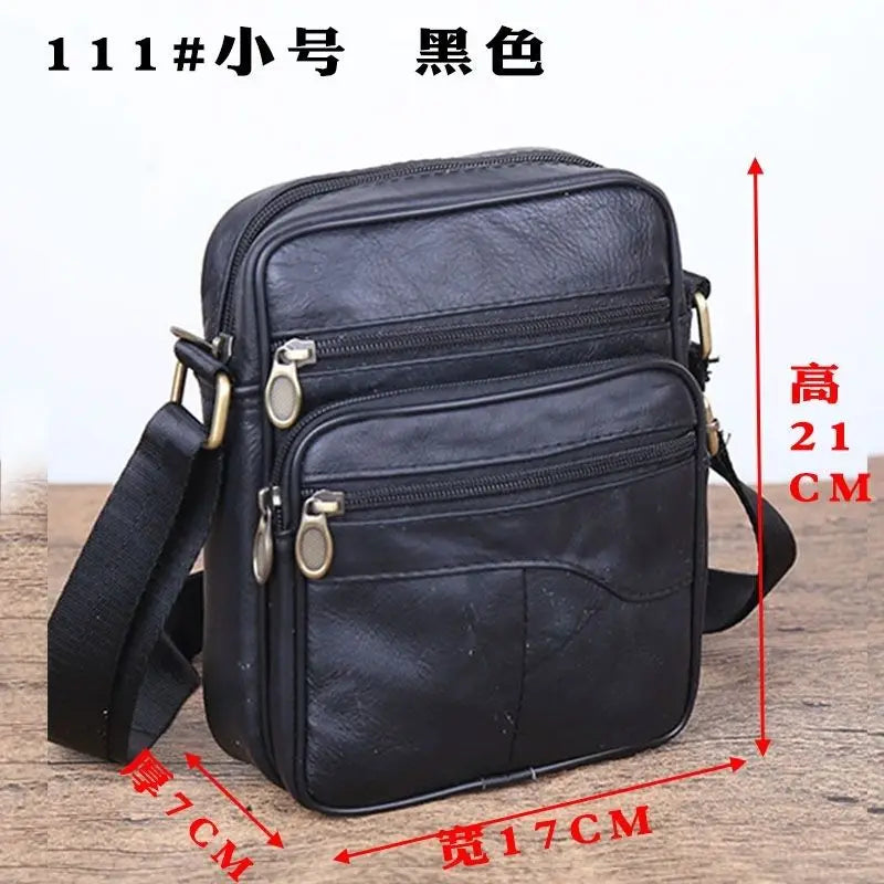 Genuine Leather Men's Shoulder Bag Cowhide Crossbody Business Backpack Multi-Layered Briefcase American Retro Style