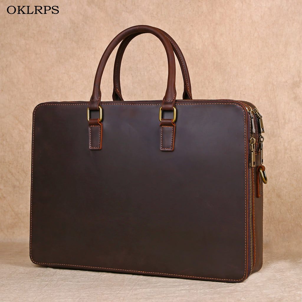 Original Business Casual Genuine Leather Briefcase, Hand-Held Bag, Top Layer Cowhide Computer Bag, Single-Shoulder Bag