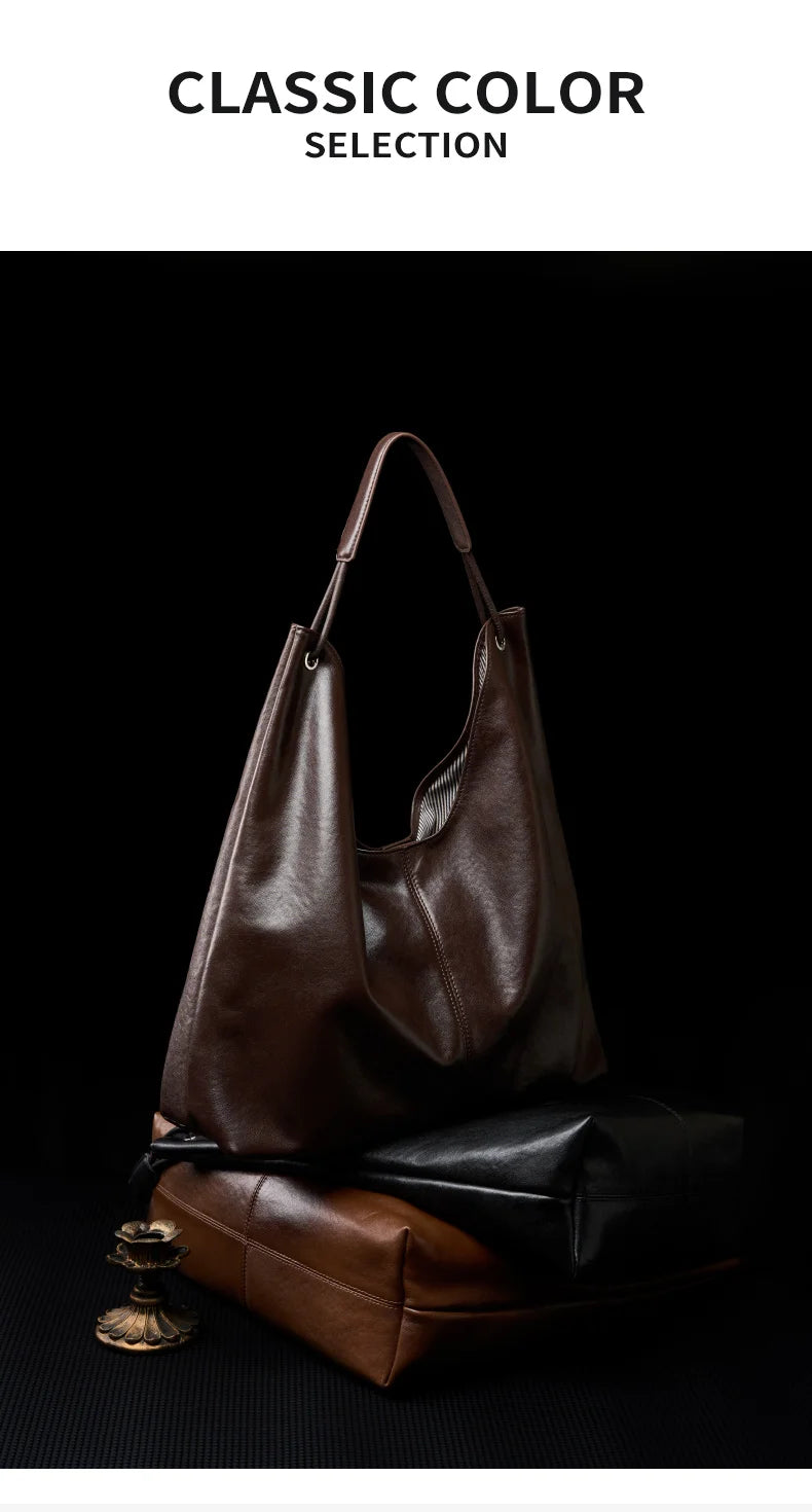 BURMINSA Large Genuine Leather Hobo Shoulder Bag For Women Slouchy Cowhide Work Tote Office Commuter Shopper Underarm Handbags
