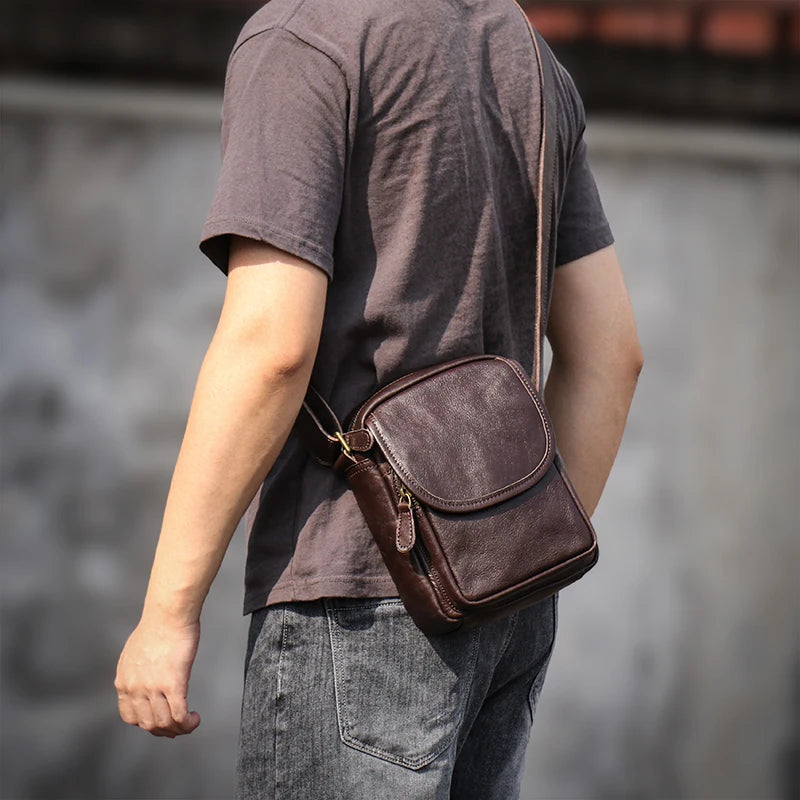 GURO High Quality Head Layer Cowhide Shoulder Bag Men's Genuine Leather Small Crossbody Man's Luxury Satchel Daily Mobile Pouch