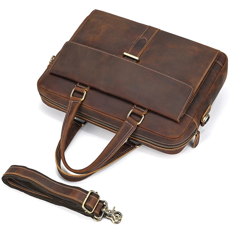 Genuine Leather Briefcase For Men Male Cowskin Laptop Business Handbag Vintage Style Crazy horse leather Shoulder Crossbody Bag