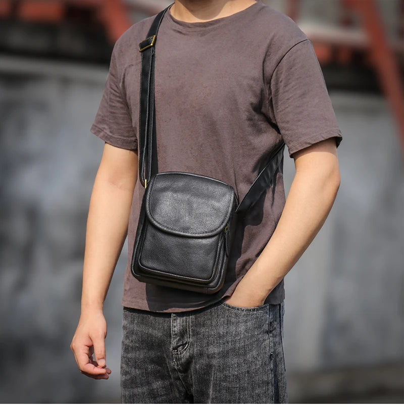 GURO High Quality Head Layer Cowhide Shoulder Bag Men's Genuine Leather Small Crossbody Man's Luxury Satchel Daily Mobile Pouch