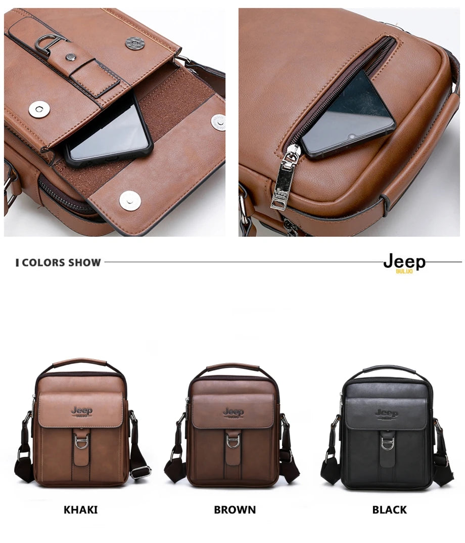JEEP BULUO Men's bag pu leather Business High quality Waterproof crossbody handbag black brown messnger shoulder bags hot sale