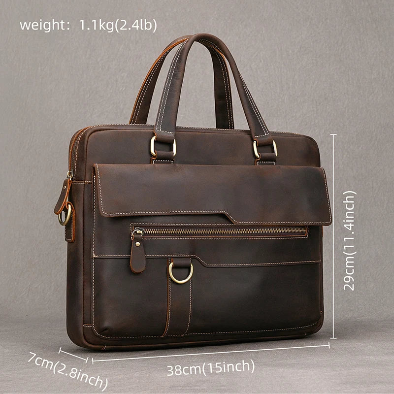 Genuine Leather Briefcase For Men Male Cowskin Laptop Business Handbag Vintage Style Crazy horse leather Shoulder Crossbody Bag