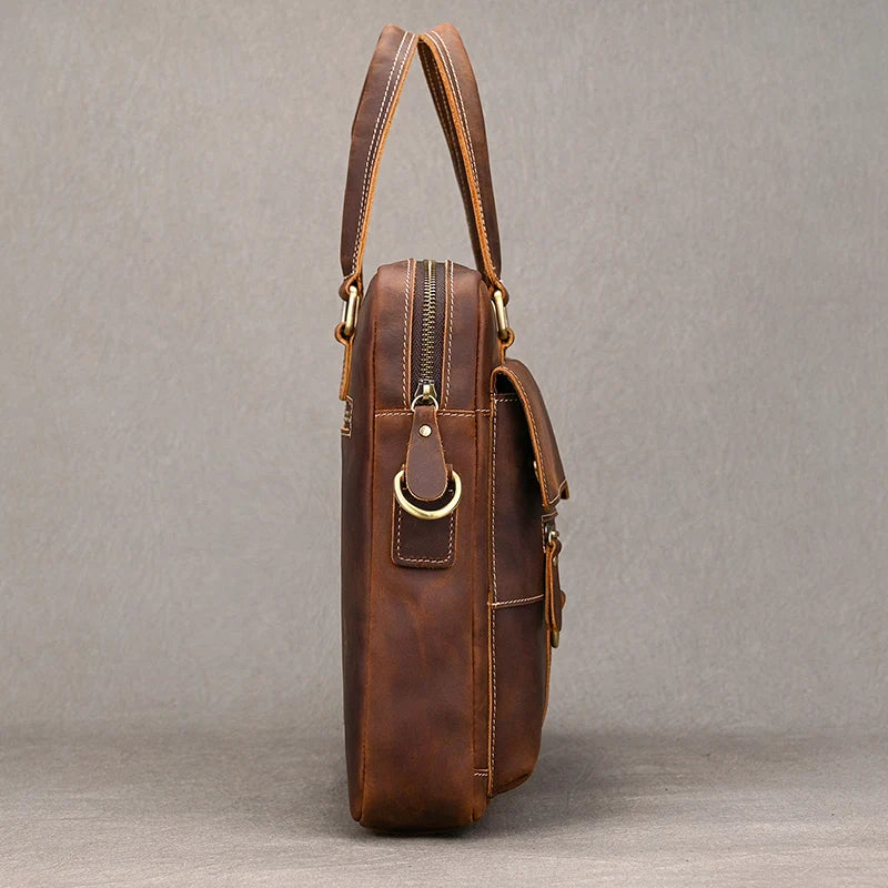 Genuine Leather Briefcase For Men Male Cowskin Laptop Business Handbag Vintage Style Crazy horse leather Shoulder Crossbody Bag
