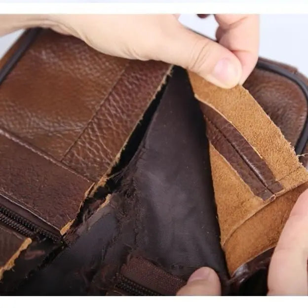 Genuine Leather Men's Shoulder Bag Cowhide Crossbody Business Backpack Multi-Layered Briefcase American Retro Style