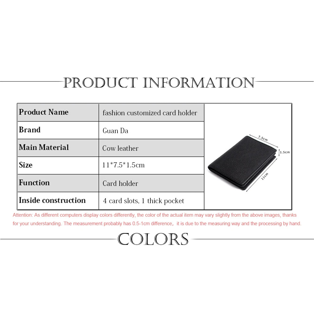 Cowhide Luxury Business Card Holder Engraving Fashion Simple Card Wallet Personalized Woman Man Card Bag Casual Coin Purse Gift