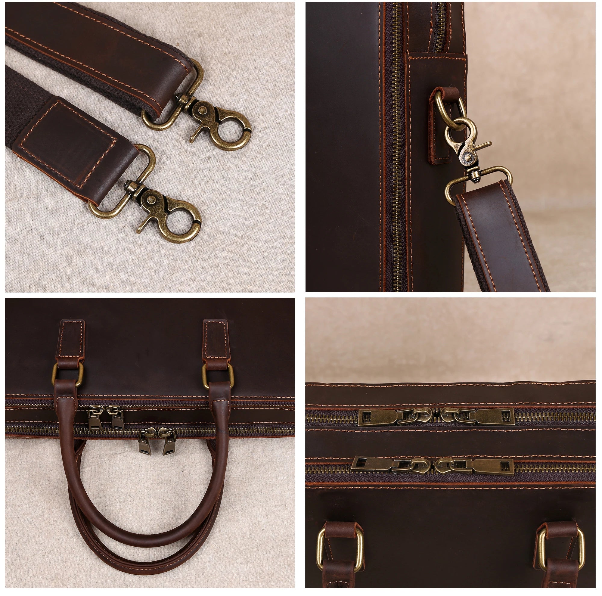Original Business Casual Genuine Leather Briefcase, Hand-Held Bag, Top Layer Cowhide Computer Bag, Single-Shoulder Bag