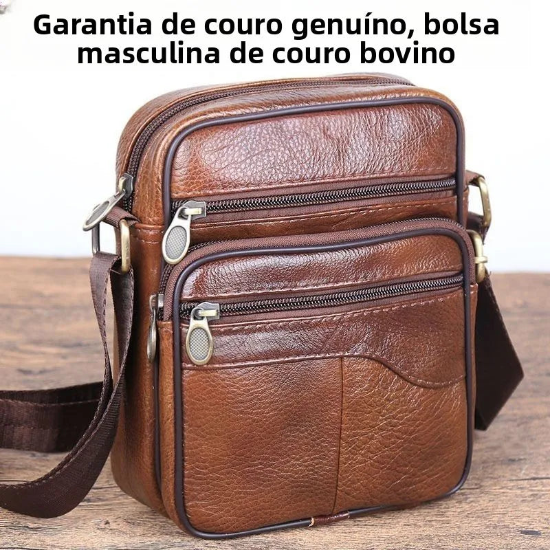 Genuine Leather Men's Shoulder Bag Cowhide Crossbody Business Backpack Multi-Layered Briefcase American Retro Style