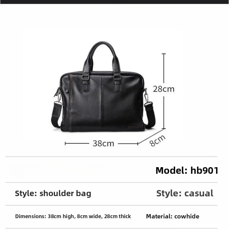 Briefcase Men's Shoulder Bag Real Cowhide Horizontal Business Handbag Casual Trendy Computer Men's Bag