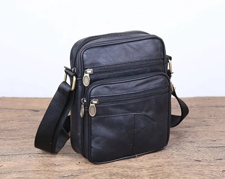 Genuine Leather Men's Shoulder Bag Cowhide Crossbody Business Backpack Multi-Layered Briefcase American Retro Style