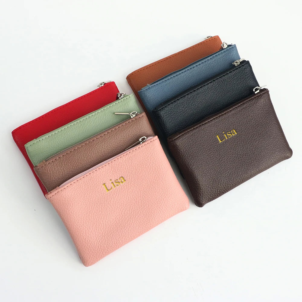 Customized Name PU Leather Wallet Suitable for Both Men and Women, Small Size, Ultra-Thin, with Zipper Closure, Money Bag