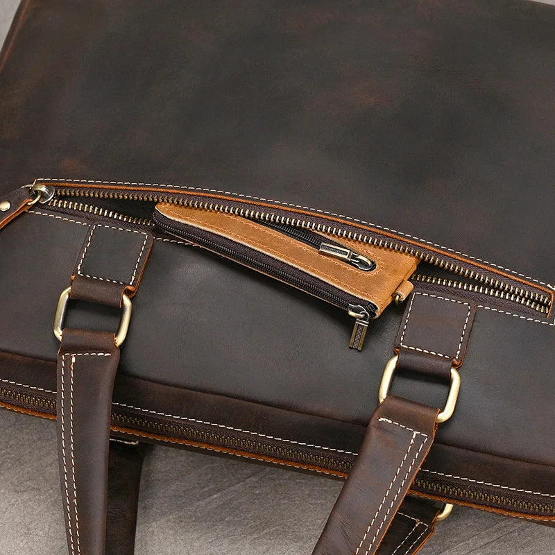 Genuine Leather Briefcase For Men Male Cowskin Laptop Business Handbag Vintage Style Crazy horse leather Shoulder Crossbody Bag