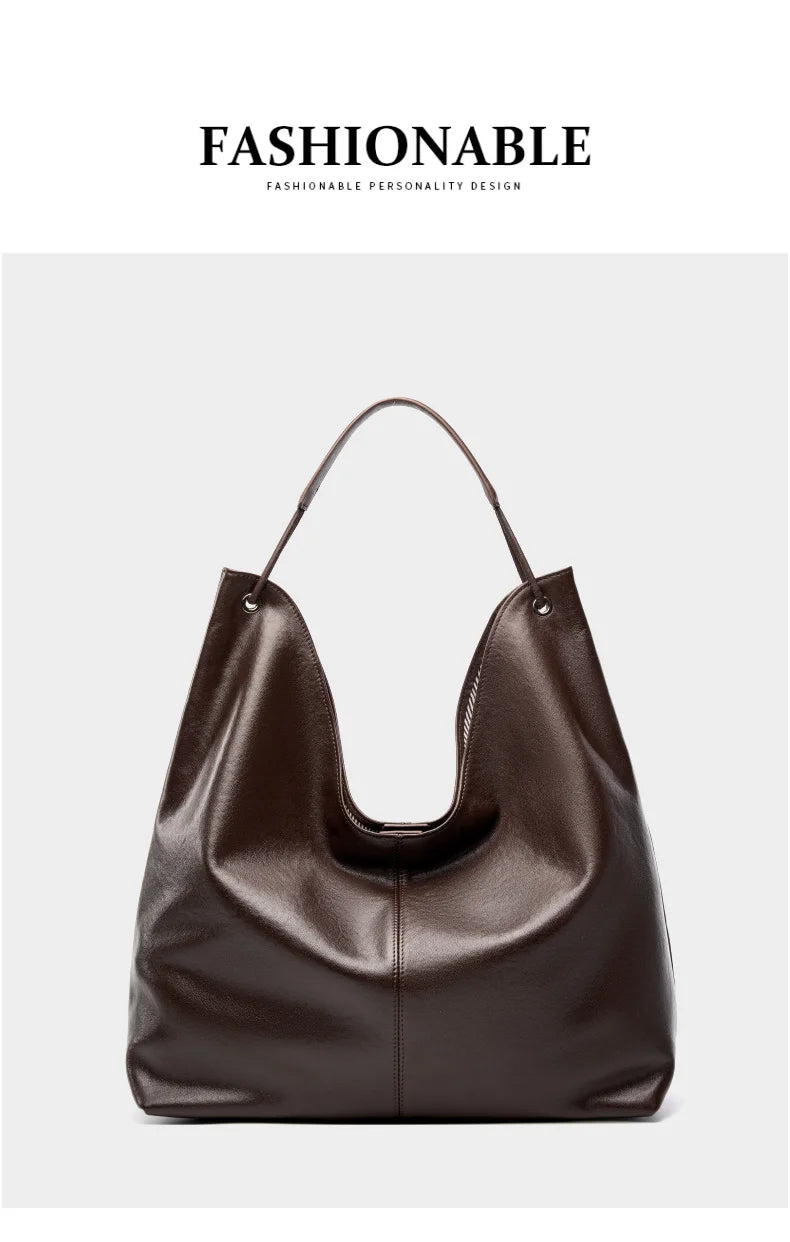 BURMINSA Large Genuine Leather Hobo Shoulder Bag For Women Slouchy Cowhide Work Tote Office Commuter Shopper Underarm Handbags