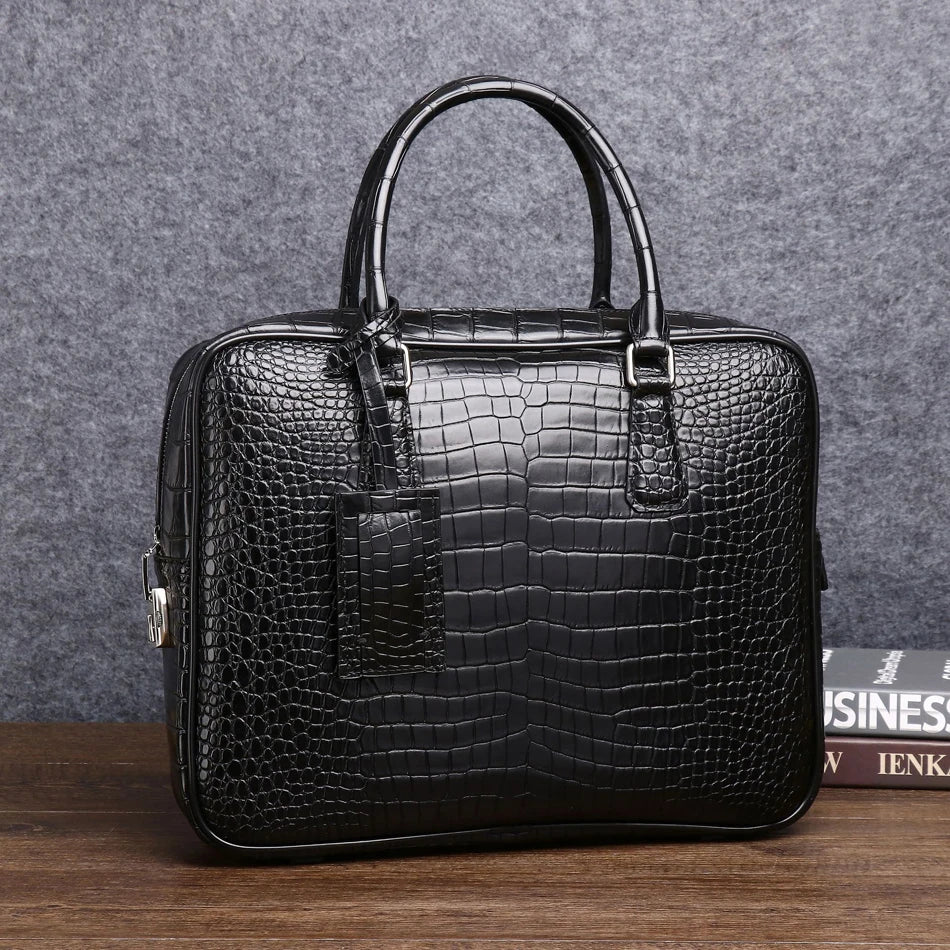 Genuine Leather Bag Men's briefcase High Quality Business handbag Real Cowhide Leather Crocodile pattern Tote Bag