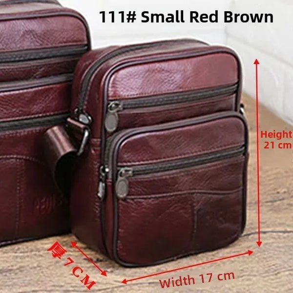 Genuine Leather Men's Shoulder Bag Cowhide Crossbody Business Backpack Multi-Layered Briefcase American Retro Style