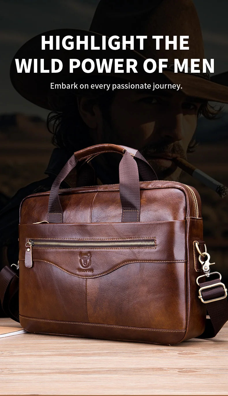 BULLCAPTAIN Briefcase Shoulder Messenger Bags Men's Genuine Leather 14-inch Laptop Bag's Men's Briefcase Office Business Handbag
