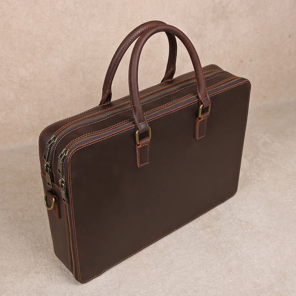Original Business Casual Genuine Leather Briefcase, Hand-Held Bag, Top Layer Cowhide Computer Bag, Single-Shoulder Bag