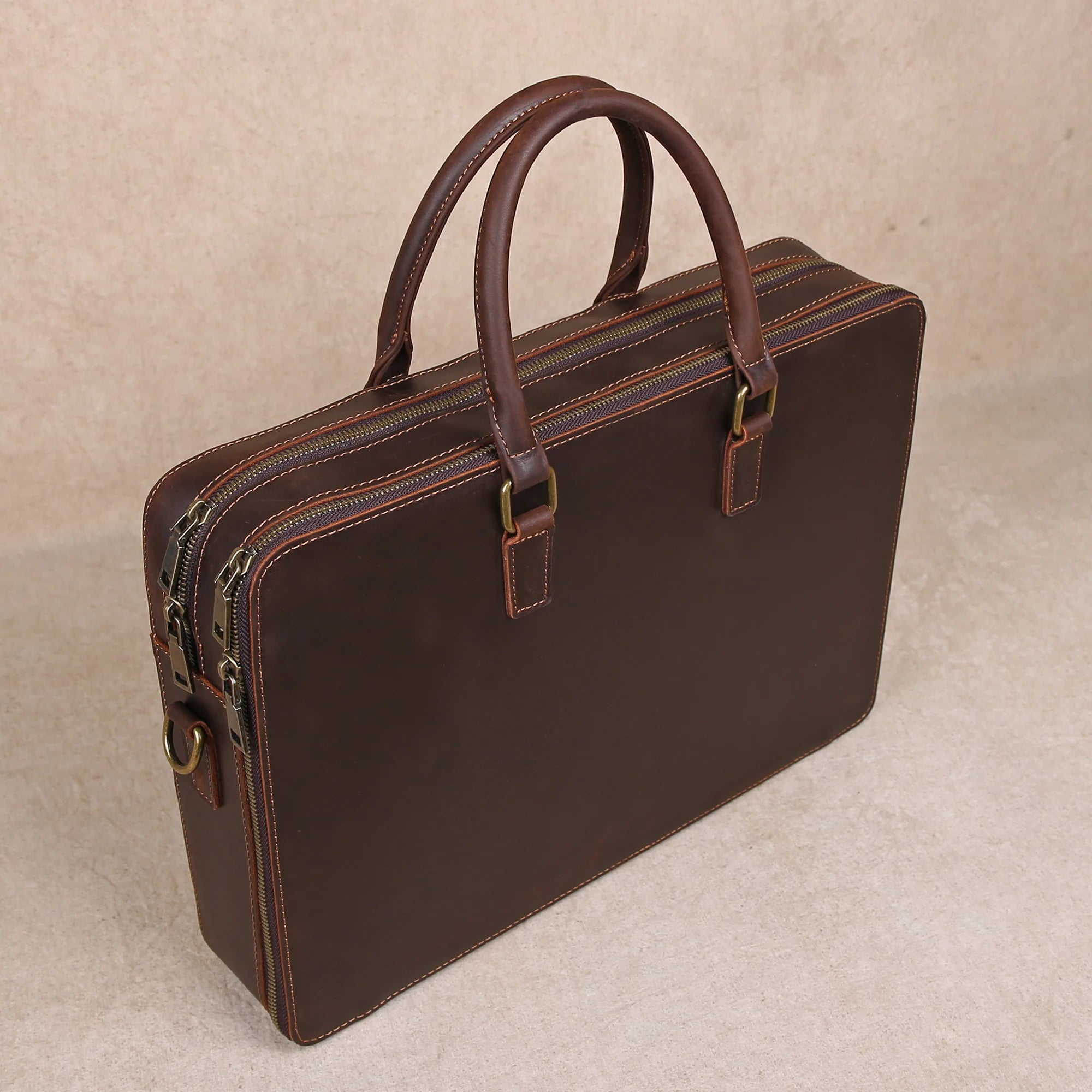Original Business Casual Genuine Leather Briefcase, Hand-Held Bag, Top Layer Cowhide Computer Bag, Single-Shoulder Bag
