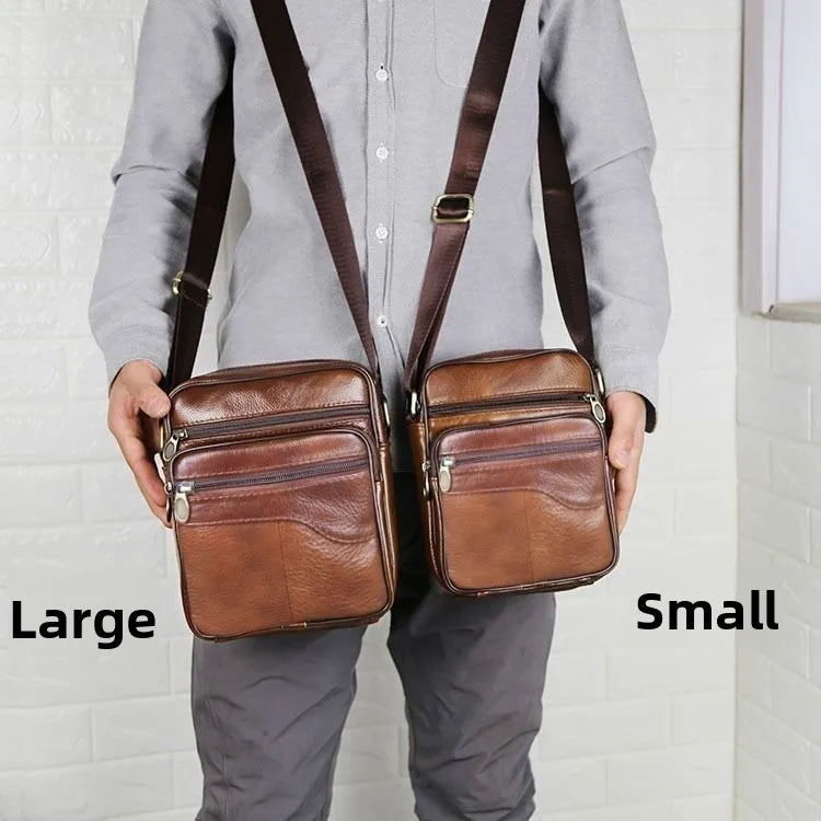 Genuine Leather Men's Shoulder Bag Cowhide Crossbody Business Backpack Multi-Layered Briefcase American Retro Style