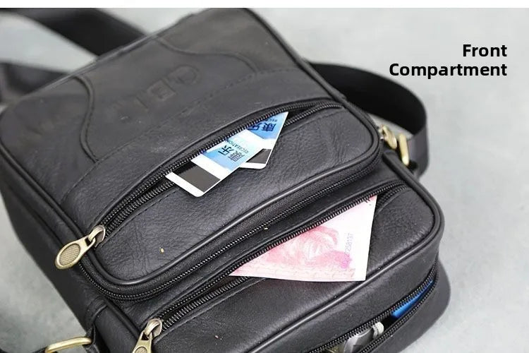 Genuine Leather Men's Shoulder Bag Cowhide Crossbody Business Backpack Multi-Layered Briefcase American Retro Style